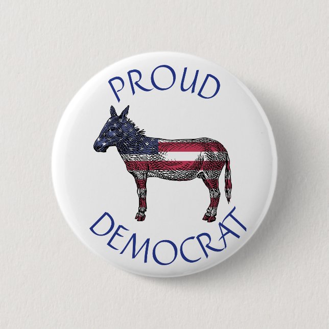 Proud Democrat Donkey American Flag Symbol Button (Front)