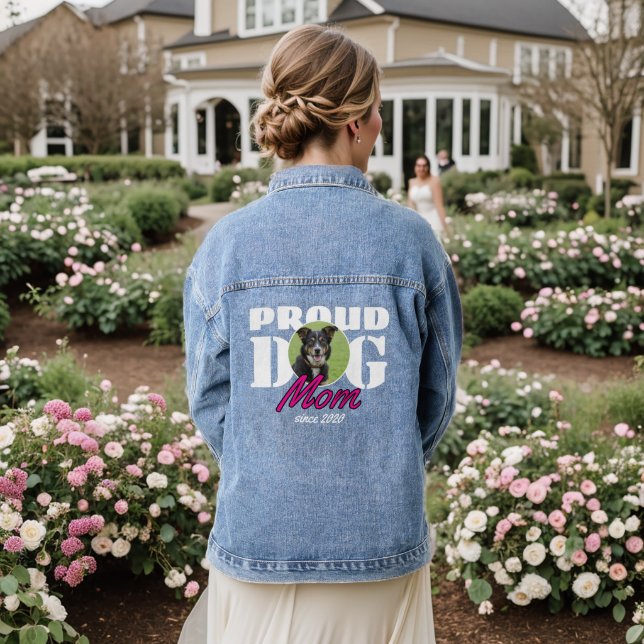 Proud Dog Mom – Custom Year & Photo Denim Jacket (Wedding Back)