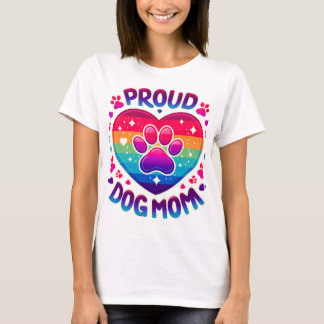Proud Dog Mom Rainbow Heart Design T-Shirt