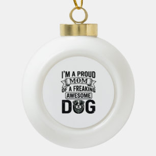 Proud Dog Mom Vintage Engraving Vector Design_1 Ceramic Ball Christmas Ornament