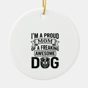 Proud Dog Mom Vintage Engraving Vector Design_1 Ceramic Ornament