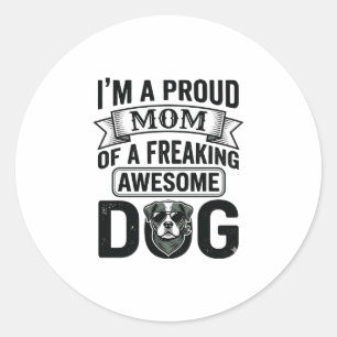 Proud Dog Mom Vintage Engraving Vector Design_1 Classic Round Sticker