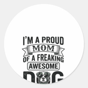Proud Dog Mom Vintage Engraving Vector Design_1 Classic Round Sticker