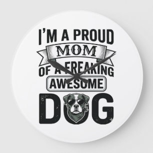 Proud Dog Mom Vintage Engraving Vector Design_1 Large Clock