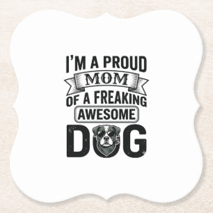 Proud Dog Mom Vintage Engraving Vector Design_1 Paper Coaster
