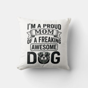 Proud Dog Mom Vintage Engraving Vector Design_1 Throw Pillow