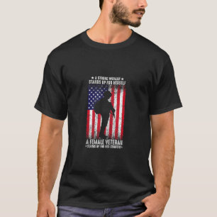 Proud Female Veteran Country Distressed US Flag Ar T-Shirt