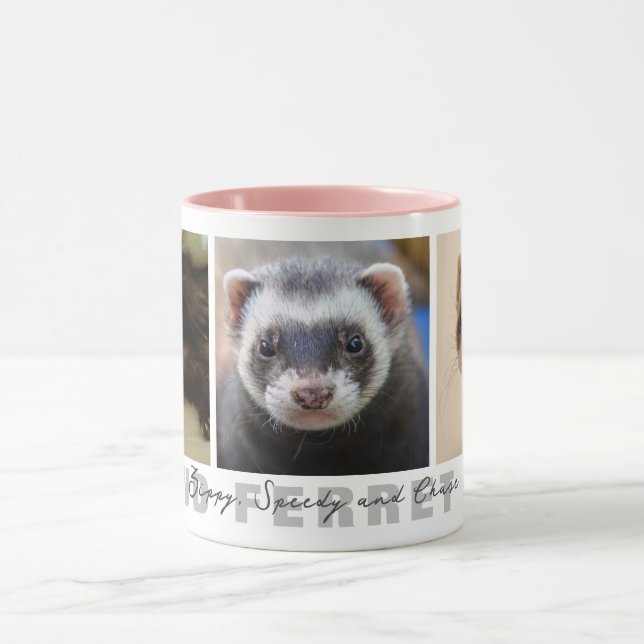 Proud Ferret Mom Custom 3 Photo Collage Mug (Center)