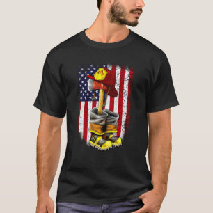 Proud Firefighter American Flag Fireman Axe Boots T-Shirt