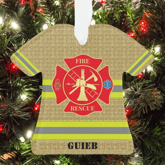 Proud Firefighter Maltese Cross Bunker Gear Decor Ornament (Firefighter Fire Rescue Bunker Turnout Gear Ornament)