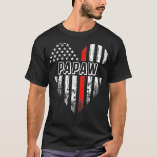 Proud Firefighter Papaw American Flag Heart T-Shirt