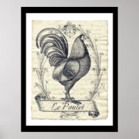 Proud French Rooster La Poulet Vintage Art