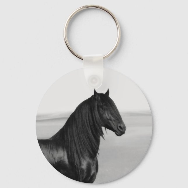 Proud Friesian black stallion horse Keychain (Front)