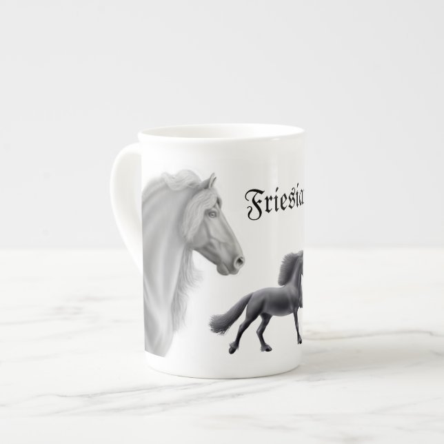 Proud Friesian Horse Customizable Bone China Mug (Front Left)