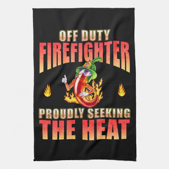Proud Funny Firefighting Volunteer Chilli Black Kitchen Towel (Vertical)