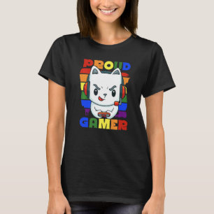 Proud Gamer Gaymer Lesbian Girl Gamer Cat Lover Ca T-Shirt