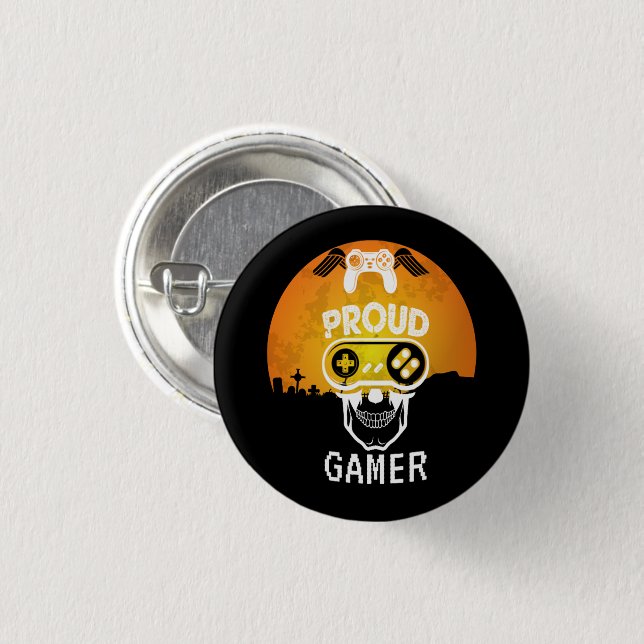 PROUD GAMER - HALLOWEEN GAMING NERD 1 INCH ROUND BUTTON (Front & Back)