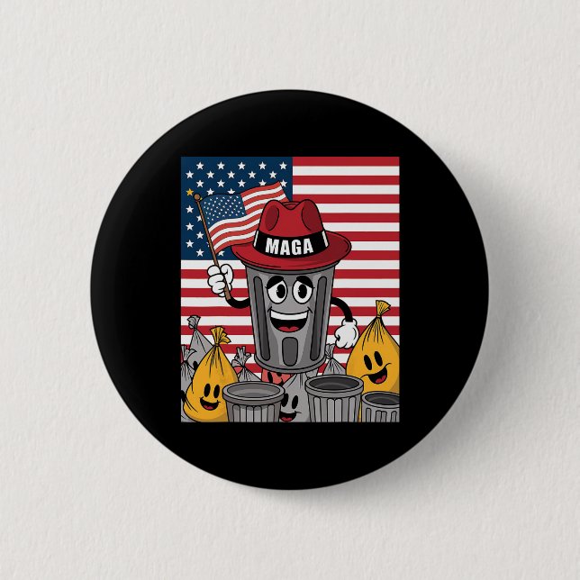Proud Garbage Trump Supporter Trash Can Cartoon Fu 2 Inch Round Button (Front)