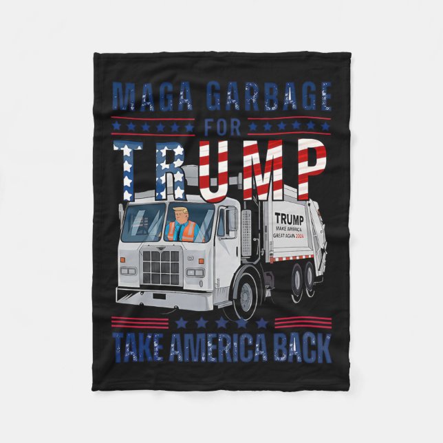Proud Garbage Trump Supporter Trump Garbage Truck  Fleece Blanket (Front)