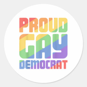 Proud Gay Democrat Funny LGBT Classic Round Sticker