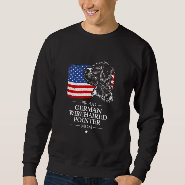 Proud German Wirehaired Pointer Mom American Flag  Sweatshirt (Front)
