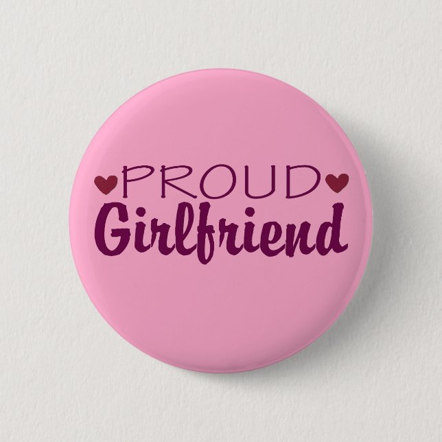 Proud girlfriend cute heart pink button (Front)