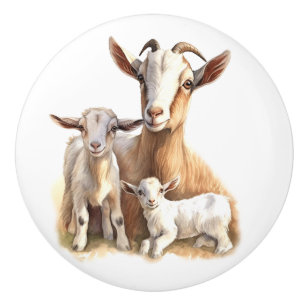 Proud Goat Mom and Kids Ceramic Knob