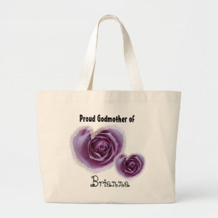 Proud Godmother - Purple Hearts Large Tote Bag