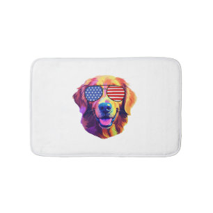 Proud Golden Retriever American Flag sunglasses Bath Mat