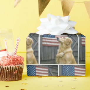 Proud Golden Retriever With American Flag Wrapping Paper