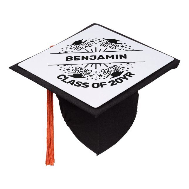 Proud grad name class year monogram graduation cap topper (Angled)