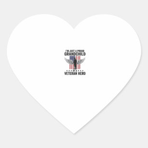 Proud Grandchild of a Veteran Hero Patriotic Desig Heart Sticker
