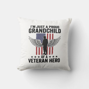 Proud Grandchild of a Veteran Hero Patriotic Desig Throw Pillow