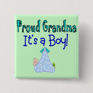 Proud Grandma, "It's a Boy!" Gifts 2 Inch Square Button