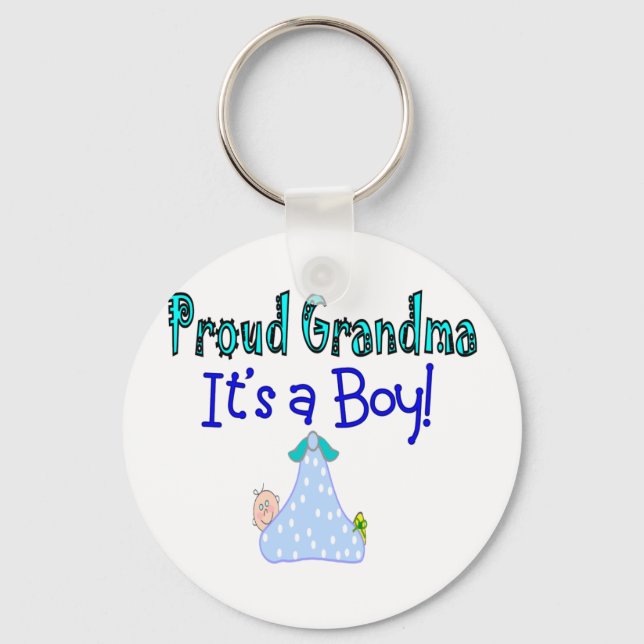 Proud Grandma, "It's a Boy!" Gifts Keychain (Front)
