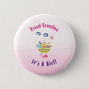 Proud Grandma It's A Girl Animal Ark 2 Inch Round Button
