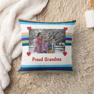 Proud Grandma Love Photo Bands of Colour Make Your Throw Pillow
