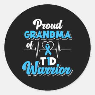 Proud Grandma Of A T1d Warrior Diabetic Diabetes A Classic Round Sticker