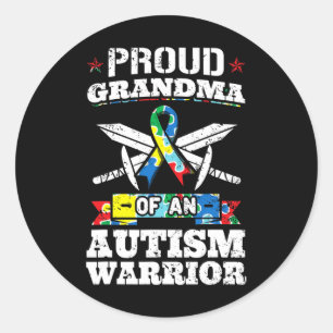 Proud Grandma Of An Autism Warrior Autistic Awaren Classic Round Sticker