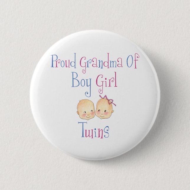 Proud Grandma of Boy Girl Twins 2 Inch Round Button (Front)
