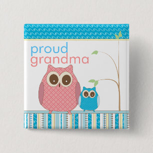 Proud Grandma to Be & Baby Boy Owl 2 Inch Square Button