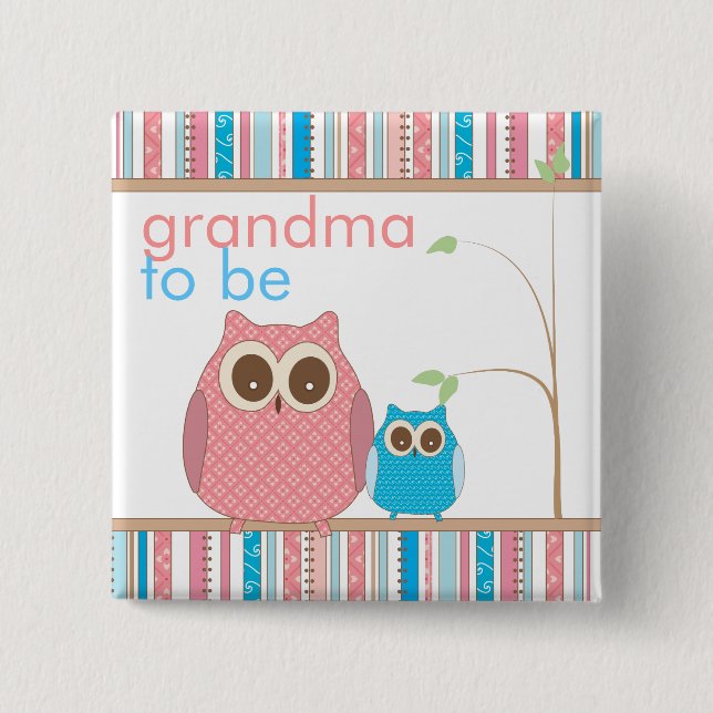 Proud Grandma to Be & Baby Boy Owl 2 Inch Square Button (Front)