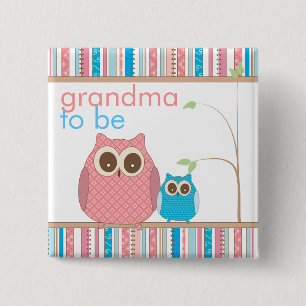Proud Grandma to Be & Baby Boy Owl 2 Inch Square Button