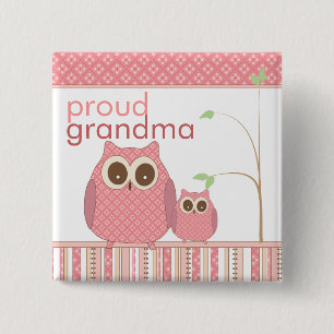 Proud Grandma to Be & Baby Girl Owl 2 Inch Square Button