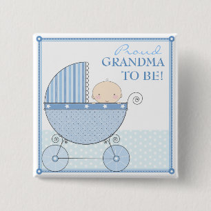 Proud Grandma to Be Sweet Baby Boy Blue Carriage 2 Inch Square Button