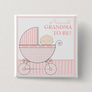Proud Grandma to Be Sweet Baby Girl Pink Carriage 2 Inch Square Button
