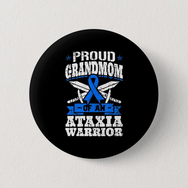 Proud Grandmom Of An Ataxia Warrior Blue Awareness 2 Inch Round Button (Front)
