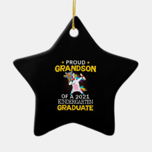 Proud Grandson 2021 Kindergarten Graduate Unicom Ceramic Ornament