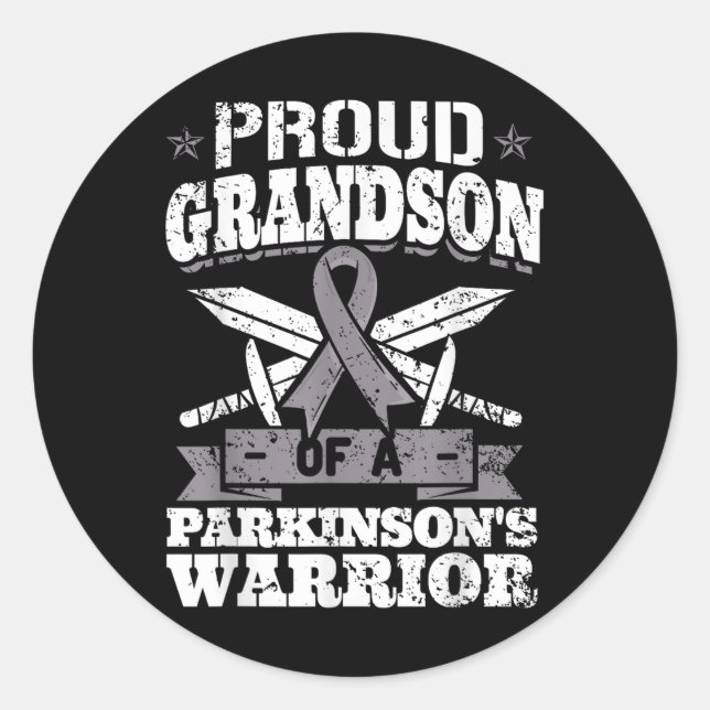 Proud Grandson Of A Parkinsons Warrior Pd Awarenes Classic Round Sticker (Front)