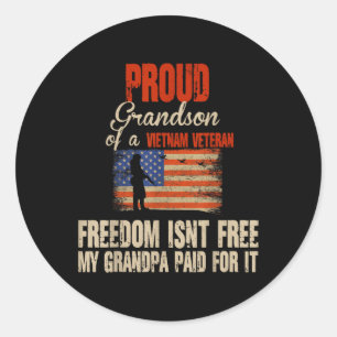Proud Grandson Of Vietnam Veteran Military Family  Classic Round Sticker